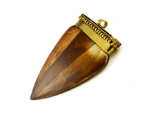 Load image into Gallery viewer, 1 pc Bone Flat Arrow Pendant Brown Tone with Gold Tone Cap, 69 x 39 x 10mm Tribal Nepal Tibetan Boho - BeadPrism