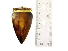 Load image into Gallery viewer, 1 pc Bone Flat Arrow Pendant Brown Tone with Gold Tone Cap, 69 x 39 x 10mm Tribal Nepal Tibetan Boho - BeadPrism
