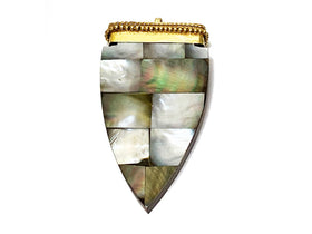Tibetan Arrowhead Pendant, 3" Mother of Pearl Abalone Inlay, Wood base, Arrow head Amulet - TP230 - BeadPrism