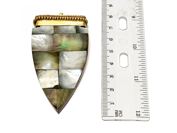Tibetan Arrowhead Pendant, 3" Mother of Pearl Abalone Inlay, Wood base, Arrow head Amulet - TP230 - BeadPrism