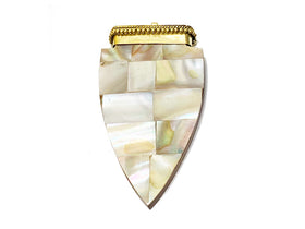 Tibetan Arrowhead Pendant, 3" White Mother of Pearl Inlay, Wood Base Arrow head Amulet - TP231 - BeadPrism