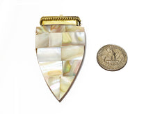 Load image into Gallery viewer, Tibetan Arrowhead Pendant, 3" White Mother of Pearl Inlay, Wood Base Arrow head Amulet - TP231 - BeadPrism