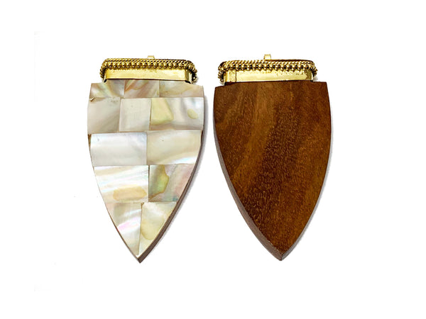 Tibetan Arrowhead Pendant, 3" White Mother of Pearl Inlay, Wood Base Arrow head Amulet - TP231 - BeadPrism