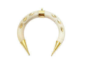 Bone Crescent moon Pendant, 3" Double tusk, Brass Inlay Gold Capped, White with Gold Inlay - TP233 - BeadPrism