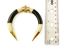 Load image into Gallery viewer, Natural Bone Crescent moon Pendant 3" Double tusk Gold Capped stripped Black and White - TP234 - BeadPrism