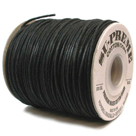 0.5mm+ Round Black Waxed Cotton Cord - BeadPrism