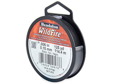 Load image into Gallery viewer, 125 Yards - Black Wildfire .15mm 10LB Test Braided Beading Thread Spool - BeadPrism