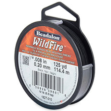 Load image into Gallery viewer, 125 Yards - Black Wildfire .20mm 12LB Test Braided Beading Thread Spool - BeadPrism