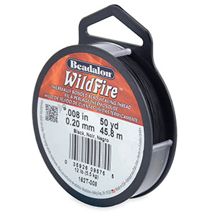 50 Yards - Black Wildfire .20mm 12LB Test Braided Beading Thread Spool - BeadPrism