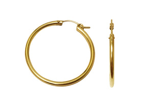 1 Pair Hoops Earrings w/Clutch, 14k Gold-Filled 34mm, 2mm Thick, 1.33" Gold Earring Hoops - GF0234-2 - BeadPrism
