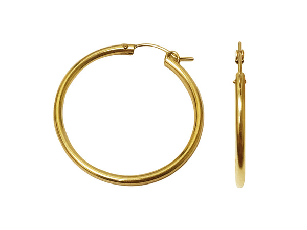 1 Pair Hoops Earrings w/Clutch, 14k Gold-Filled 34mm, 2mm Thick, 1.33" Gold Earring Hoops - GF0234-2 - BeadPrism