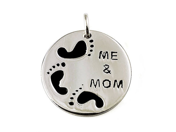 Me & Mom Sterling Silver Charm 15mm, Me and Mom Message Charm, Mom charm, 925 Sterling Silver Charm Necklace - BeadPrism