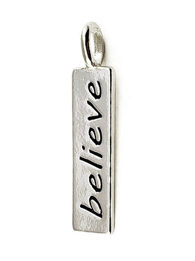Believe Sterling Silver Charm 26mm, Message Charm, Christian charm, 925 Sterling Silver Charm Necklace - BeadPrism