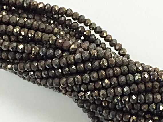 3.5mm Chocolate Pyrite, Natural Pyrite Faceted Round Beads, 13.5" bead strand, Jaipur Cut - SPYR112 - BeadPrism