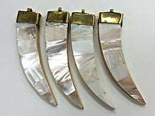 Load image into Gallery viewer, Boho Tusk pendant, Mother of Pearl Inlay, Brass cap, 87mm, Tibetan handcrafted Tusk pendant - AP152G - BeadPrism