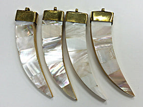 Boho Tusk pendant, Mother of Pearl Inlay, Brass cap, 87mm, Tibetan handcrafted Tusk pendant - AP152G - BeadPrism