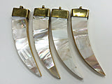 Boho Tusk pendant, Mother of Pearl Inlay, Brass cap, 87mm, Tibetan handcrafted Tusk pendant - AP152G