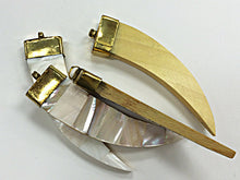Load image into Gallery viewer, Boho Tusk pendant, Mother of Pearl Inlay, Brass cap, 87mm, Tibetan handcrafted Tusk pendant - AP152G - BeadPrism