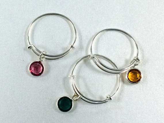 Expandable Wire Ring Adjustable .925 Sterling Silver 18 gauge 2.4" Swarovski Birthstone Charm - SRF2 - BeadPrism
