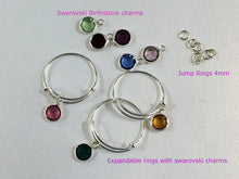 Load image into Gallery viewer, Expandable Wire Ring Adjustable .925 Sterling Silver 18 gauge 2.4" Swarovski Birthstone Charm - SRF2 - BeadPrism