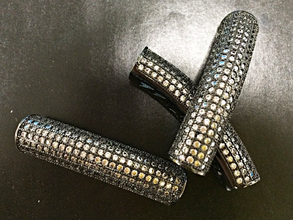 Pave Connector Bar CZ Gun Metal, Diamond Look, 1.5" 36 x 8mm, 5mm Hole, Curved Tube 1 Pc - BMPCB-DR - BeadPrism