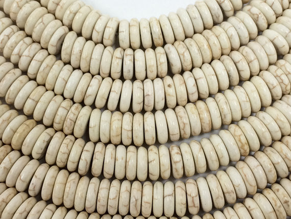 10mm White Howlite Heishi discs, Ivory Turquoise Rondelle disc beads, 16" strand 120 beads - SMAG149 - BeadPrism