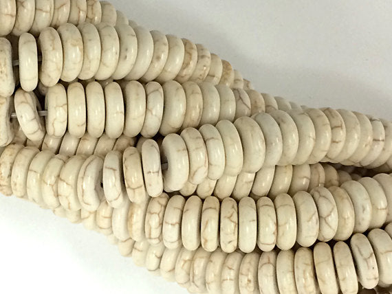 10mm White Howlite Heishi discs, Ivory Turquoise Rondelle disc beads, 16" strand 120 beads - SMAG149 - BeadPrism