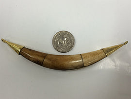 Real Bone Tusk Pendant Double capped w/ 2 sideway loop antiqued brown gold Hand made 5.5