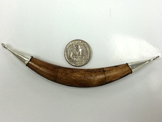 Real Bone Brown Tusk Pendant Double capped 2 sideway loops antique Antique Hand made 5.5" - TP152-AS - BeadPrism