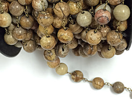 1 Foot 10mm Picture Jasper Round Gemstone Chain By foot, Picture Jasper chains, Gold Wire - CH231 - BeadPrism