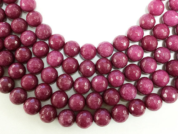 10mm Ruby Pink Jade Faceted Round, Radiant Orchid, Gemstone Beads 15" Full Strand 37 Beads - SJA176 - BeadPrism