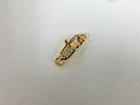 Pave 24K Gold Plated Lobster Claw clasp open jump ring, micro pave cz cubic zirconia 16mm - BMP13-GD - BeadPrism
