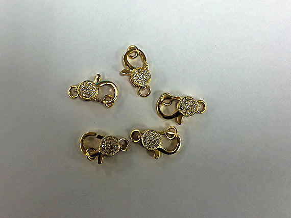 Micro Pave 24K Gold Plated Lobster Claw clasp with open jump ring CZ cubic zirconia 16mm - BMP14-GD - BeadPrism