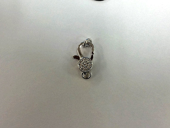 Micro Pave Rhodium Plated Lobster Claw clasp w/open jump ring CZ Cubic Zirconia 16mm -BMP14-RD - BeadPrism