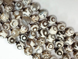 8mm Tibet Agate Ivory Grey Cream Brown Gemstone Beads faceted Full 14.5