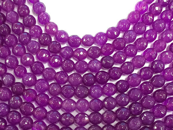 6mm Jade Faceted Round, Dark Bodacious Pink, 15 inch, 64 Beads, Pink Orchid gemstone Beads - SJA 200 - BeadPrism