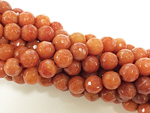6mm Mountain Red Faceted Round Jade Beads, 15" Strand 64 Beads Orange Earth gemstone Beads - SJA 201 - BeadPrism