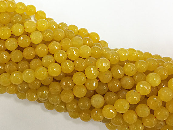 25% OFF 8mm Jade Faceted Round, Spicy Mustard Yellow, 15 ", 47 Beads, Yellow gemstone Beads - SJA203 - BeadPrism
