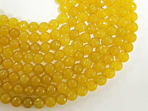 25% OFF 8mm Jade Faceted Round, Spicy Mustard Yellow, 15 ", 47 Beads, Yellow gemstone Beads - SJA203 - BeadPrism
