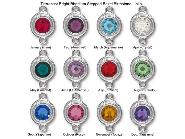 12 pc Birthstone links TierraCast Silver Tone Bezel with Swarovski Stones - BS6749S-set12T - BeadPrism