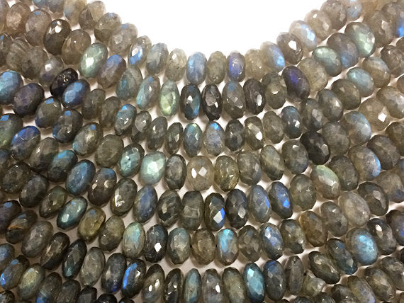 10-11mm Rondelle Faceted natural Labradorite Gemstone Beads, 9 Inch Strand, 40 beads - SLB114 - BeadPrism