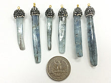 Load image into Gallery viewer, Raw Natural  Kyanite Pendant with Pave set Black quartz zircon crystal cap, 2.2" - 2.6" - BeadPrism