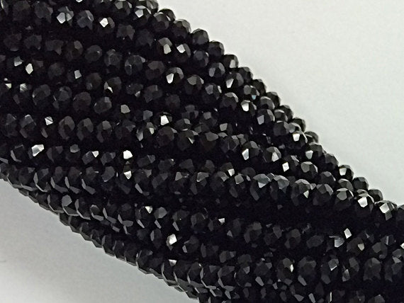 3mm Black Spinel Rondelle, Faceted Gemstone Beads Strand, jaipur Cut Full Strand 13.5 inch - SBS104 - BeadPrism