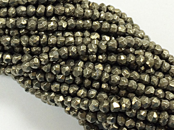 25%OFF 3.5mm Natural Pyrite Round Faceted Bead 13.5" strand 120 beads approx. Jaipur Cut -SPYR114 - BeadPrism