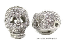 Load image into Gallery viewer, 3 Pcs Pave Skull Bead CZ Micro Pave Skull, Sketelon, Gun Metal, Silver, Gold Specify Color - BMP11-3 - BeadPrism