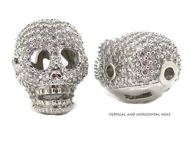 3 Pcs Pave Skull Bead CZ Micro Pave Skull, Sketelon, Gun Metal, Silver, Gold Specify Color - BMP11-3 - BeadPrism