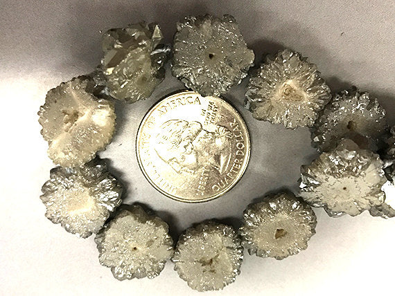 25% OFF 3 Pc Natural Druzy flower Coin Slice beads, Verticle hole, 15mm approx - SDZ116 - BeadPrism