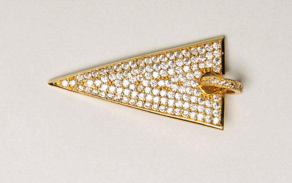 Triangle CZ Pave Pendant with Bail, Gold, Rhodium Finish 38mm x 18mm, Choose Color - BMP32 - BeadPrism