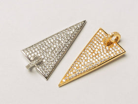 Triangle CZ Pave Pendant with Bail, Gold, Rhodium, Gunmetal Finish, 38mm x 18mm Choose Color - BMP32 - BeadPrism