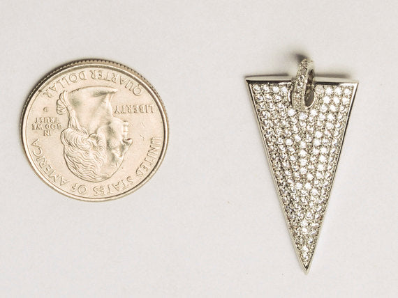 Triangle CZ Pave Pendant with Bail, Gold, Rhodium Finish 38mm x 18mm, Choose Color - BMP32 - BeadPrism